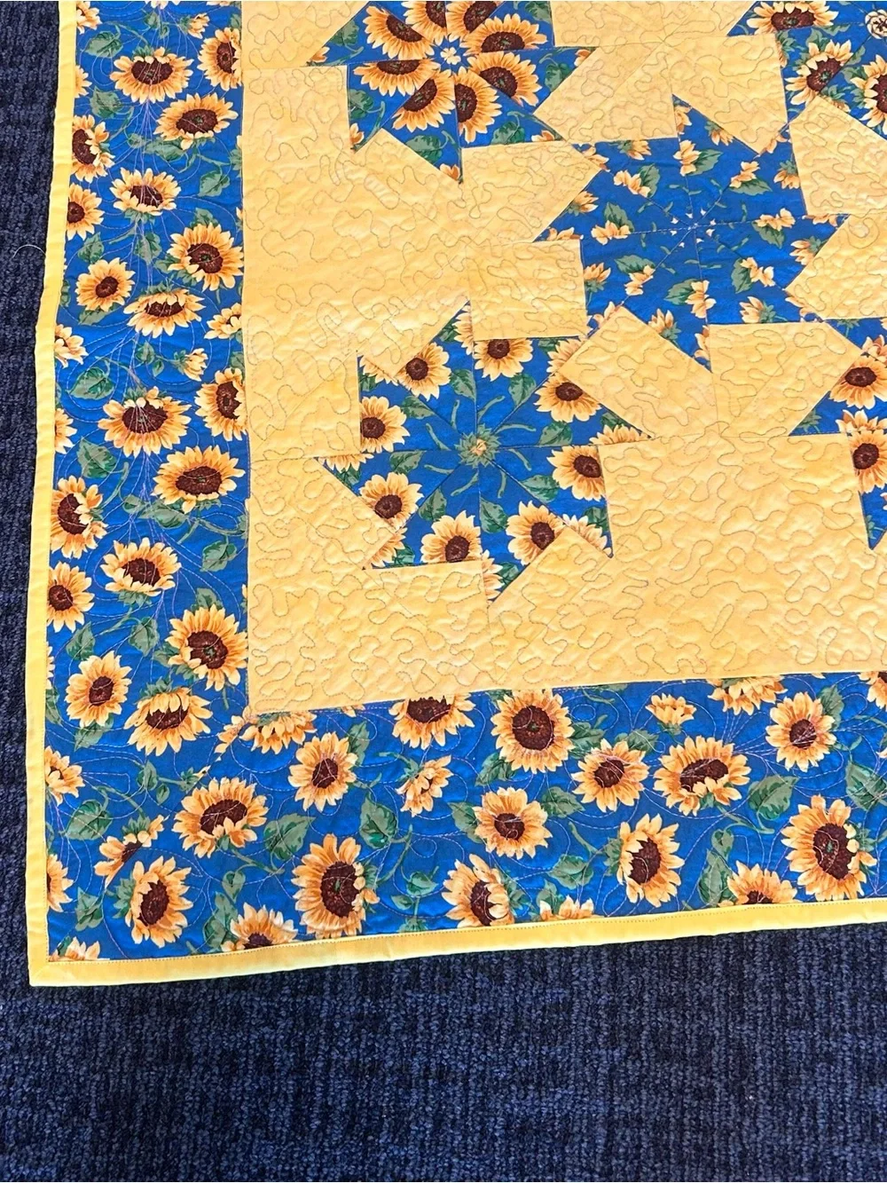 Sunflower Star Quilt - Yellow and Blue Home Bedding